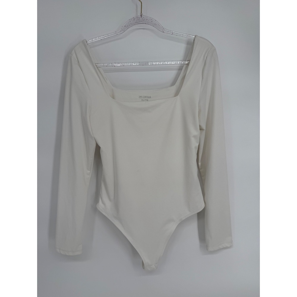 SWS Contour Women White Square Neck Long Sleeve Bodysuit Sz XL Slim Fit Stretch
